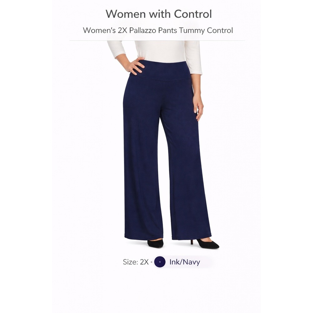 Women with‎ Control Navy/Ink Palazzo Pants Tummy Control 2X Wide Leg A233111 NWT